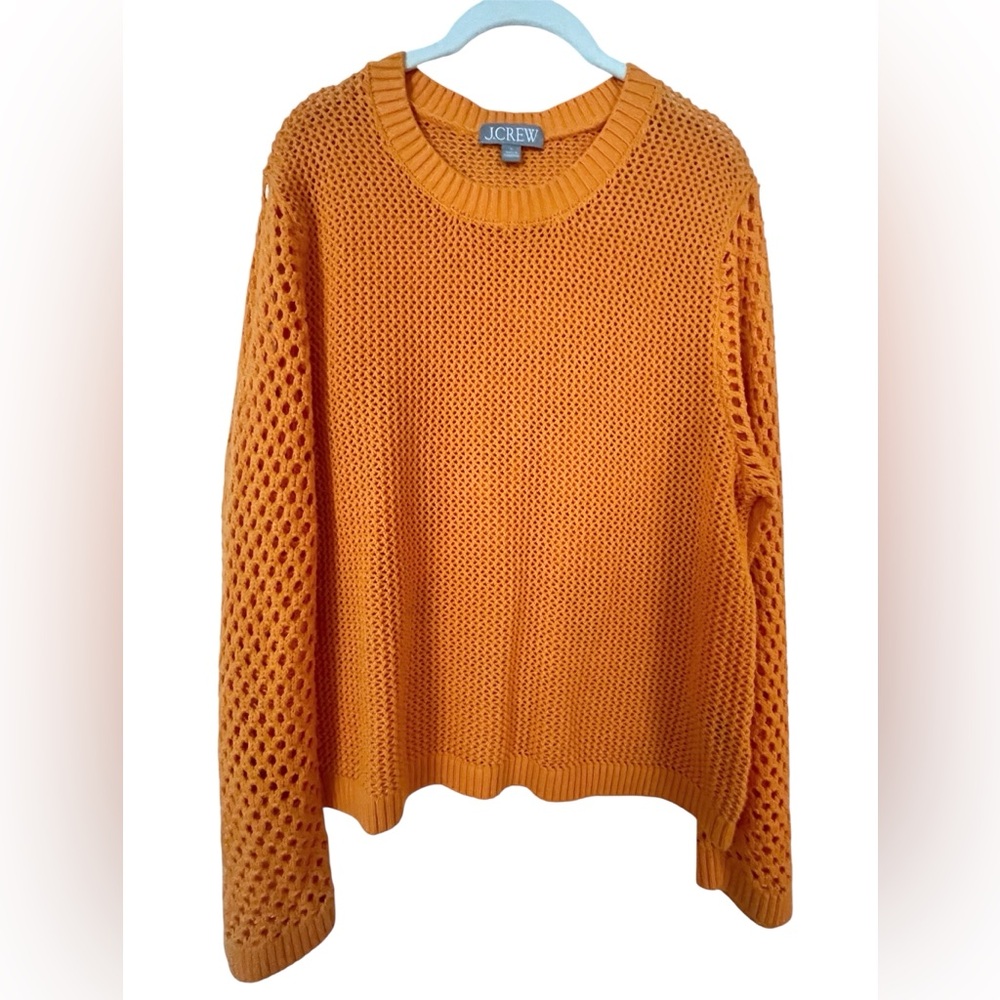 J.Crew Vibrant Orange Open-Knit Crochet Pullover Sweater Size Large